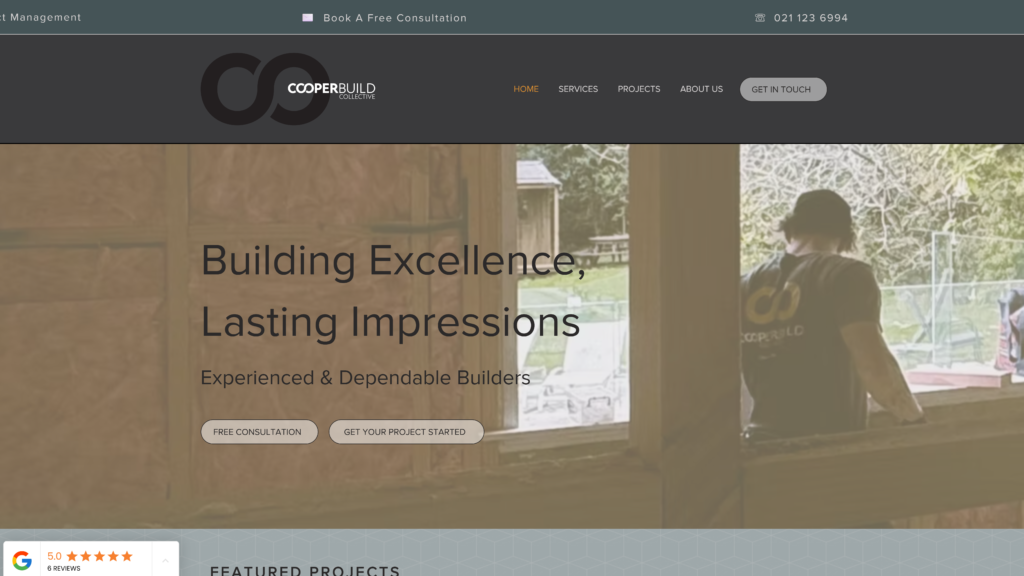 Cooper Build Collective construction company website designed and built by EMbarks.