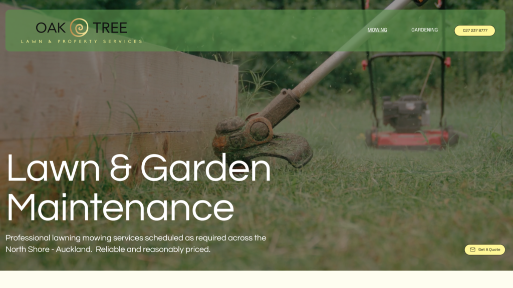 Oaktree Lawns and Property Services website designed and built by EMbarks.